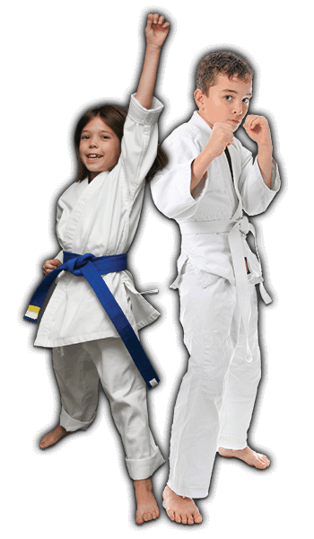 Martial Arts Lessons for Kids in Garner NC - Happy Blue Belt Girl and Focused Boy Banner